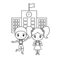 cute little students in front of school vector