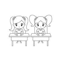 little student girls seated in school desks vector