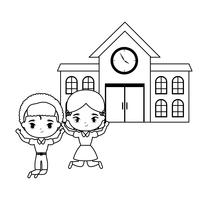 cute little students in front of school vector