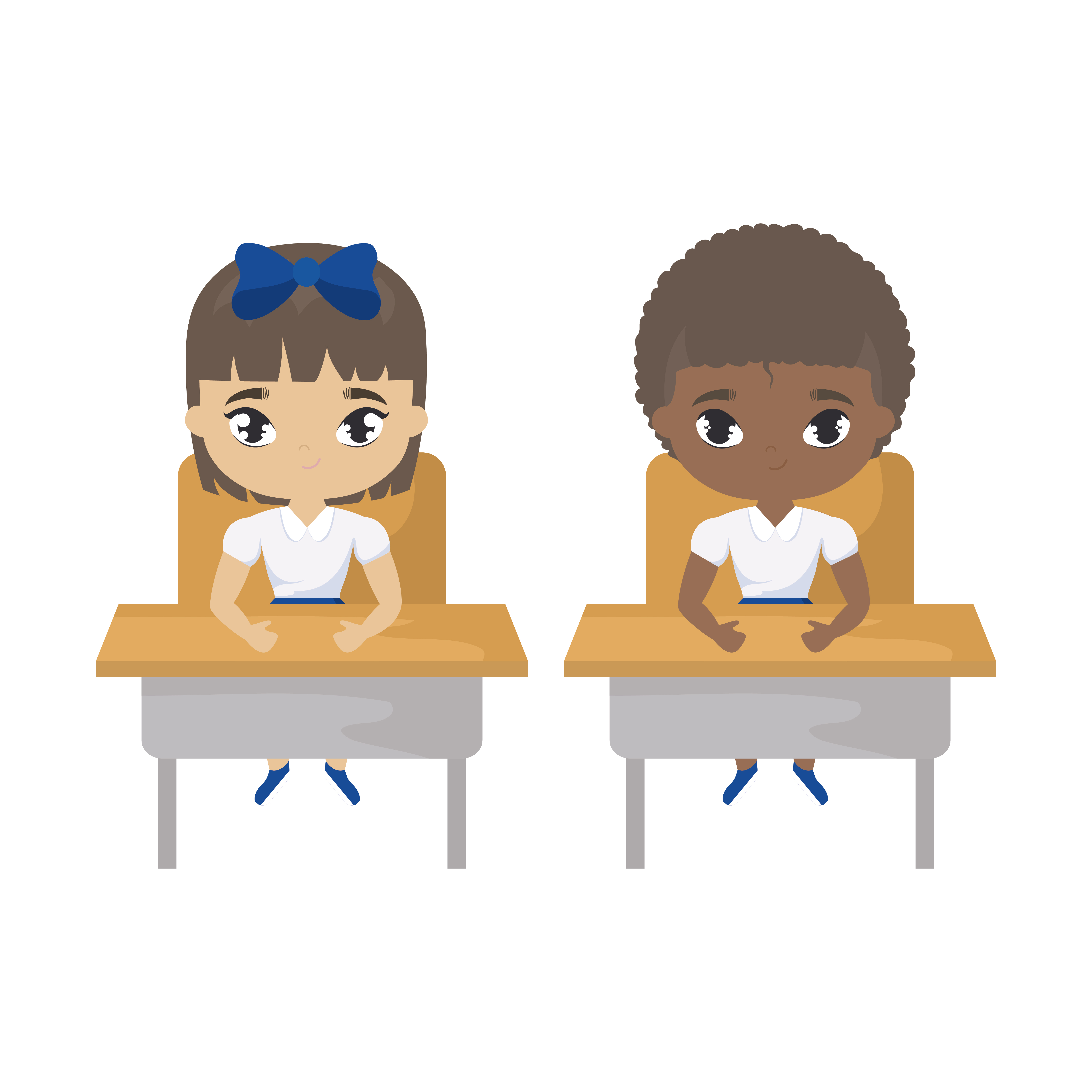 Little Students Seated In School Desks Download Free Vectors