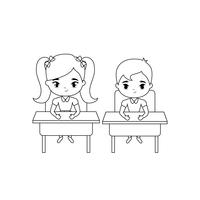 little students seated in school desks vector