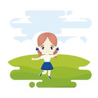 cute little student girl in landscape scene vector