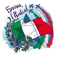 El logotipo contiene símbolos de Italia: Frecce tricolori, flechas tricoloras en el cielo, rama de olivo, roble, bandera y estrella.