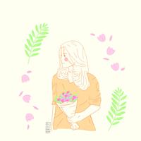 Hand Draw Flat Illustration Girl With Flower vector