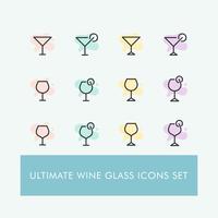 Conjunto de iconos de copa de vino minimalista simple vector