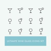Conjunto de iconos de copa de vino minimalista simple vector