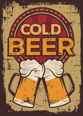 Cold Beer Vintage Retro Signage Vector