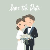 cute bride and groom for wedding invitations card vector