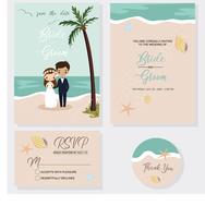 cute bride and groom on wedding invitations card template vector