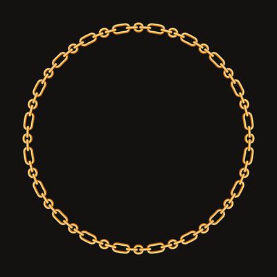 Round frame made with golden chain. On black. Vector illustration