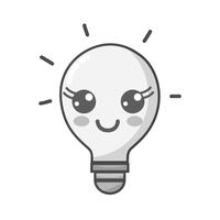 grayscale kawaii cute happy bulb idea vector