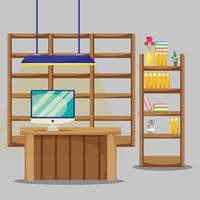 desk with office flat accessories to work vector