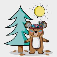 cute bear animal with feathers in the forest vector