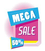 Mega sale discounts poster memphis style vector