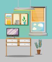 desk with office flat accessories to work vector