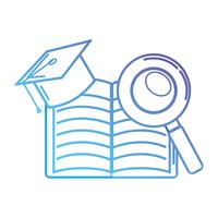 line notebook and cap graduation with magnifying glass vector