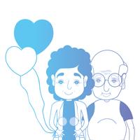 Línea pareja juntos con peinado y corazones globos vector