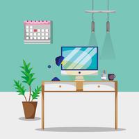 desk with office flat accessories to work vector