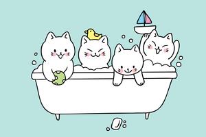 Cartoon cute cats bath vector. vector