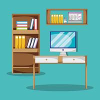 desk with office flat accessories to work vector