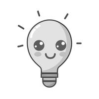 grayscale kawaii cute happy bulb idea vector