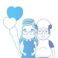 Línea pareja juntos con peinado y corazones globos vector