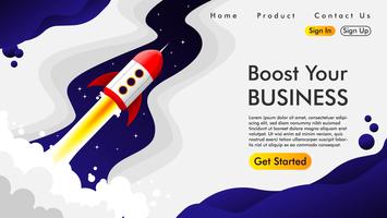 Web design and Landing page with a rocket Free Vector