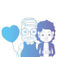 line couple togeter with hairstyle and hearts balloons vector