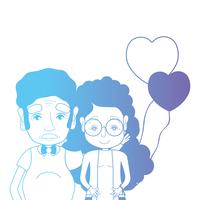 line couple togeter with hairstyle and hearts balloons vector