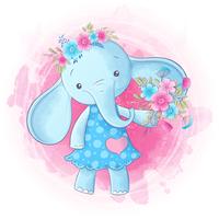 Cute cartoon elephant girl hand drawing. Vector