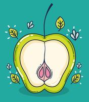 Dibujos animados de fruta de medio corte de manzana verde vector