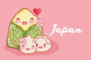 Japanese gastronomy cute kawaii cartoons vector