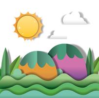 Paisaje de papel arte vector