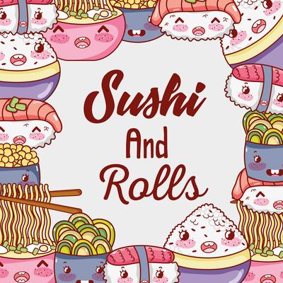 Sushi and rolls cute kawaii cartoons