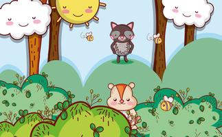 Cute animals in the forest vector