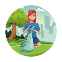 Parque de limpieza voluntaria niña de dibujos animados vector