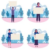 set of people with posters vector