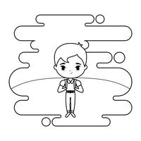 cute little student boy in landscape scene vector