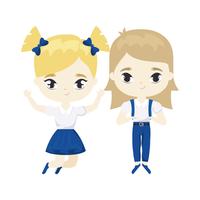 cute little student girls avatar character vector