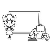 cute student girl with board and supplies school vector