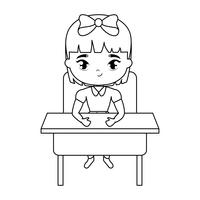 little student girl sitting in school desk vector