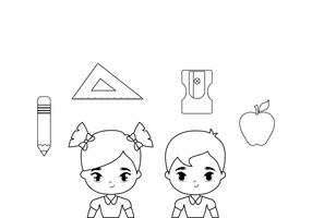 cute little students with supplies school vector