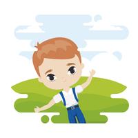 cute little student boy in landscape scene vector