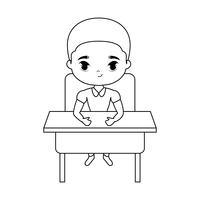 little student boy sitting in school desk vector