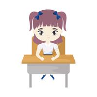 little student girl sitting in school desk vector