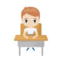 little student boy sitting in school desk vector