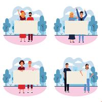 set of people with posters vector