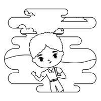 cute little student boy in landscape scene vector