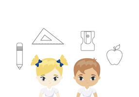 cute little students with supplies school vector