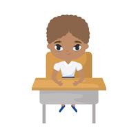 little student boy afro sitting in school desk